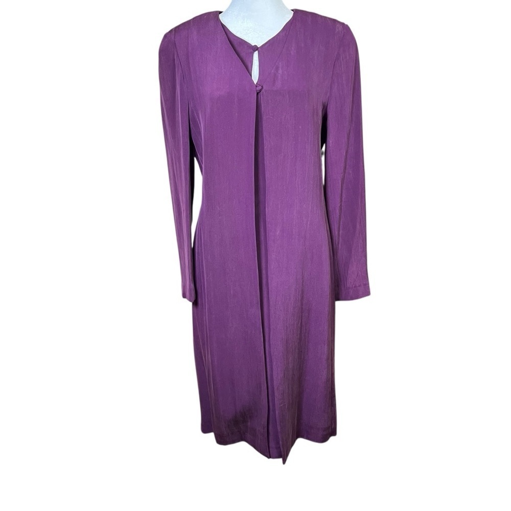 VTG Lord & Taylor 100% Silk Sheath Dress Long Coat Jacket Plum Career RARE Sz 6